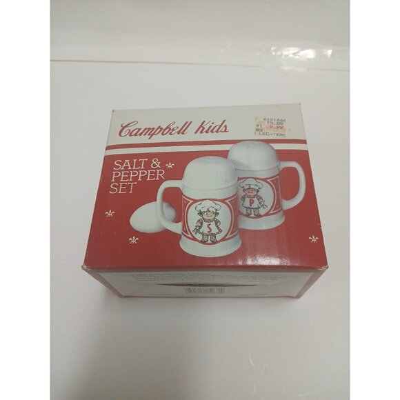 CAMPBELL’s  Soup Kids Salt and Pepper Shakers Red/White Set  5" tall With Box - Picture 1 of 7